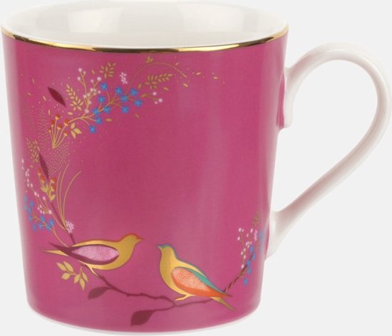 Sara Miller London - Chelsea Mug Pink - Mok - Roze - Vogels - Ø 9,8 cm, H 10,6 cm, 0,34 l