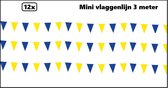 12x Mini vlaggenlijn blauw/geel 3 meter - 10cm x 15cm - Festival thema feest party verjaardag gala vlag lijn