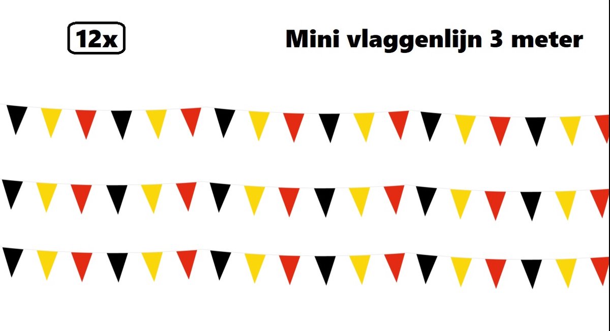 3x Mini ligne de drapeau noir/jaune/rouge 3 mètres - Fête à thème