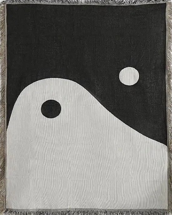 Plaid Yin Yang - 130 x 160 cm - Wandkleed Bedsprei Sprei Wandtapijt Yoga - Zwart Wit