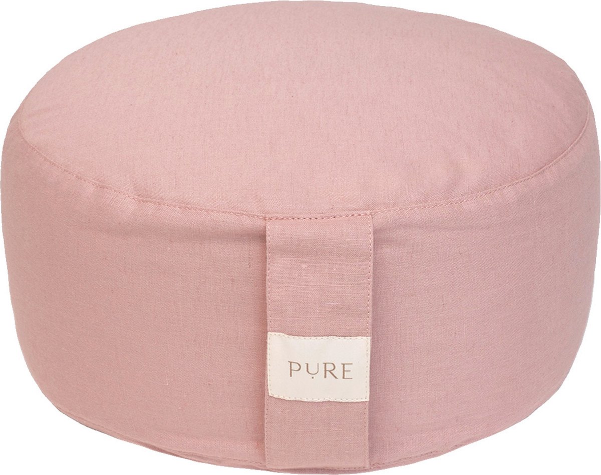 Meditatiekussen eco linnen oudroze rond - Pure | Yoga kussen