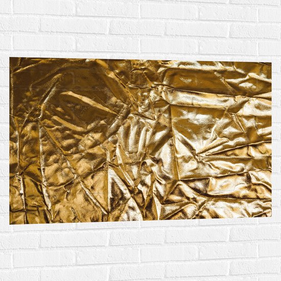 Muursticker - Gekreukelde Gouden Stof - 105x70 cm Foto op Muursticker