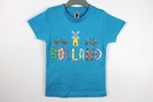 Kinder t-shirt blauw Holland molen en fiets | Maat 98
