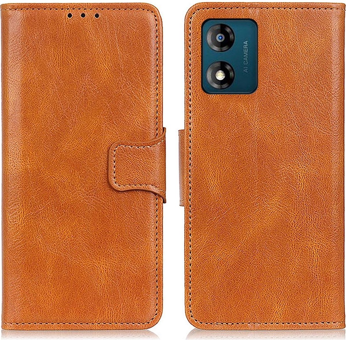 Mobigear Telefoonhoesje geschikt voor Motorola Moto E13 Hoesje | Mobigear Classy Bookcase Portemonnee | Pasjeshouder voor 2 Pasjes | Telefoonhoesje voor Pinpas / OV Kaart / Rijbewijs - Cognac