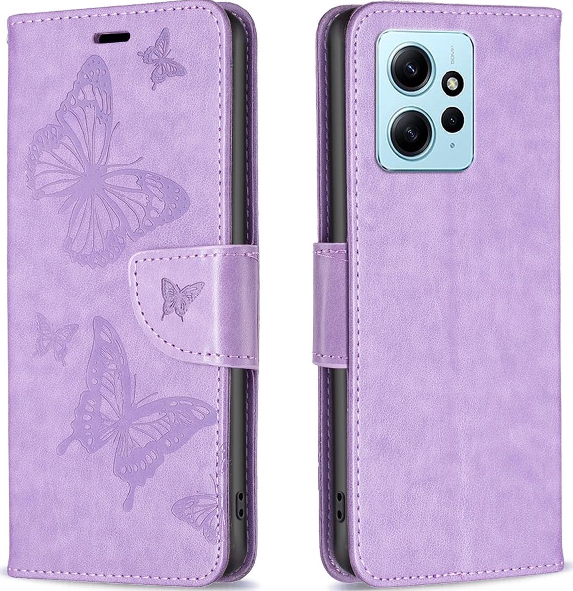 Mobigear Telefoonhoesje geschikt voor Xiaomi Redmi Note 12 Hoesje | Mobigear Butterfly Bookcase Portemonnee | Pasjeshouder voor 3 Pasjes | Telefoonhoesje voor Pinpas / OV Kaart / Rijbewijs - Paars