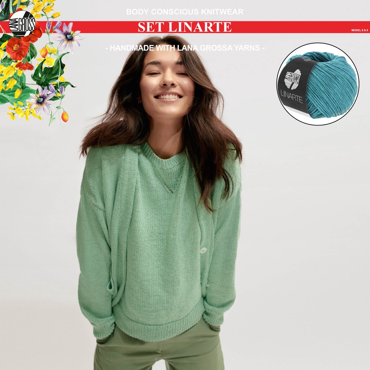 Breipakket top en vest mt. 36/38 met Linarte garen model 8 & 9 van Lana Grossa Classici nr.24-kleur petrol-10% korting!