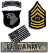 Ohrong 5 STKS 101st Airborne Screaming Eagles US Army Flag Geborduurde Tactische Moreel Patches Set Combat Paintball Badges Armbanden Emblemen Appliques (grijs)