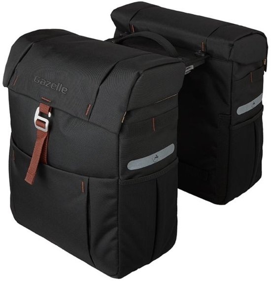 Dubbele fietstas Gazelle met MIK adapter 37 liter 31 x 40 x 15 (2x) - zwart/bruin