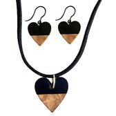 2-Delig-Allergievrije -Dilara-Schuif ketting-Oorhanger-Hout-Epoxy-Bruin-Charme Bijoux