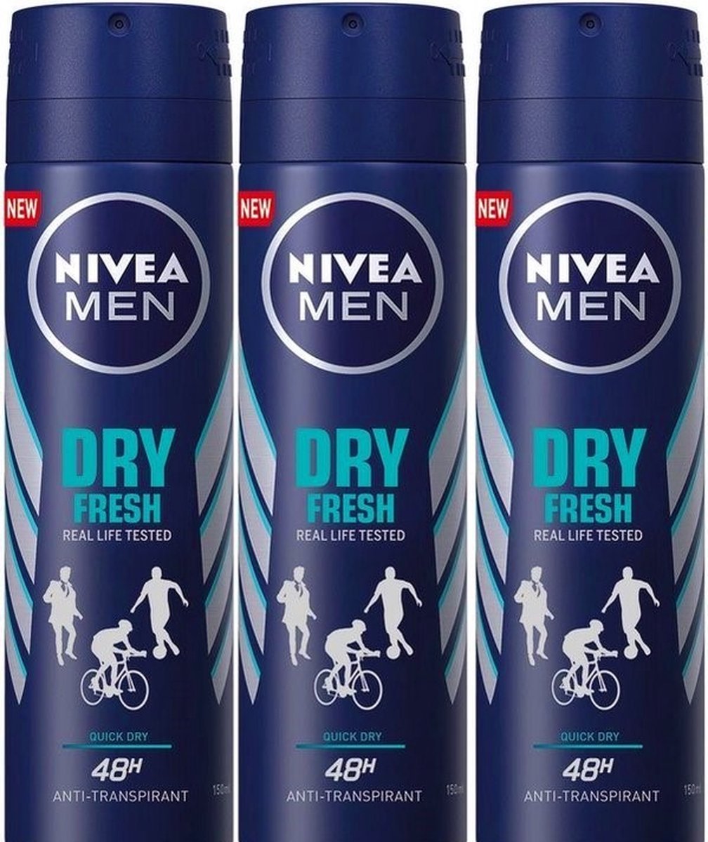 Goedkoopste NIVEA MEN Deo Spray - Dry Fresh - Voordeelverpakking - 3 x 150 ml