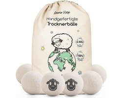 Droogballen voor wasdroger; de natuurlijke wasverzachter van 100% schapenwol, 6 x XXL drogerballen voor donsjassen, wasballen van wol als wasverzachter dons, XXL vilten ballen