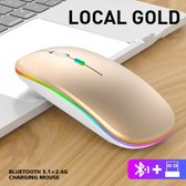 RujorTech Draadloze Goud Kleurige Muis 2.4G - Oplaadbaar - Bluetooth Muis Draadloos - RGB LED Computermuis - Laptop - Universeel - Ergonomisch - 4 Knoppen - Stil