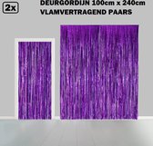 2x Folie gordijn metallic 2,4m x 1m paars - vlamvertragend - Decoratie festival themafeest Holland gala disco glitter and glamour wanddeco