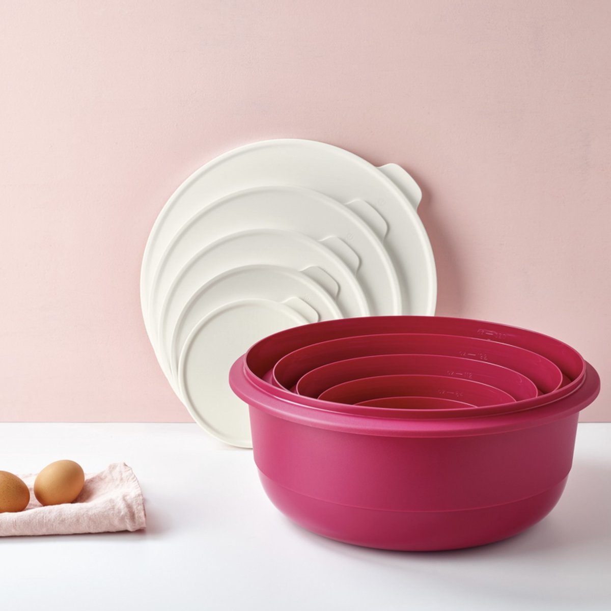 Tupperware Lot de 2 grands bols mélangeurs à fond plat 6 et 9,5 litres Violet Bordeaux