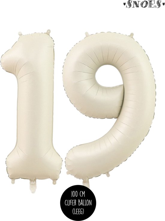 Cijfer Helium Folie ballon XL - 19 jaar cijfer - Creme - Satijn - Nude - 100 cm - leeftijd 19 jaar feestartikelen verjaardag