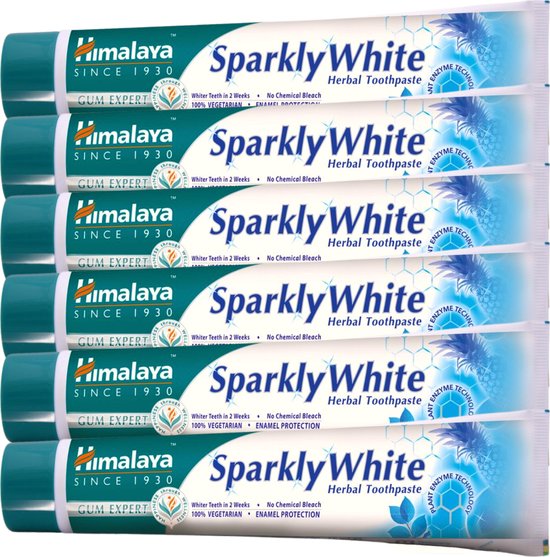 Himalaya Herbals Sparkly White Tandpasta - 6 x 75g - Herbal Toothpaste - Vegan - Tandpasta Voordeelverpakking