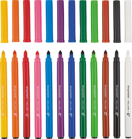 Bruynzeel Teens 12 Fineliner - Penna A Punta Fine 0.4 Mm, Impugnatura Triangolare, Colori Vivaci, Astuccio Espositore
