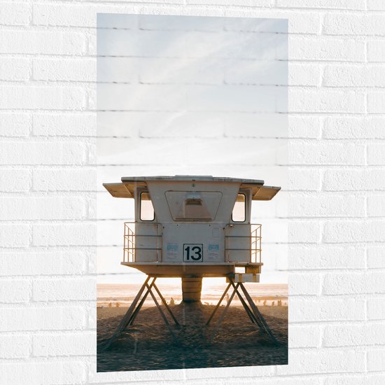 Muursticker - Strandhutje Nummer 13 in de Avondzon - 50x100 cm Foto op Muursticker