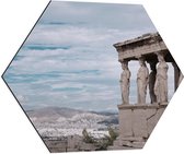 Dibond Hexagon - Uitzicht op Parthenon Tempel in Athene, Griekenland - 60x52.2 cm Foto op Hexagon (Met Ophangsysteem)