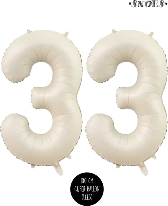 Cijfer Helium Folie ballon XL - 33 jaar cijfer - Creme - Satijn - Nude - 100 cm - leeftijd 33 jaar feestartikelen verjaardag