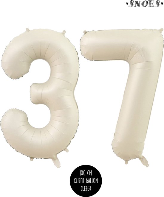 Cijfer Helium Folie ballon XL - 37 jaar cijfer -Beige - Caramel - Satijn - Nude - 100 cm - leeftijd 37 jaar feestartikelen verjaardag