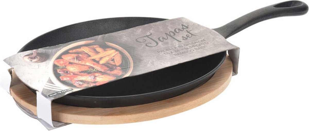 BRIZOLL Serveerpan - Etagère - Grillpan - met Serveerplank - Gietijzer - 16 x 2.5 cm