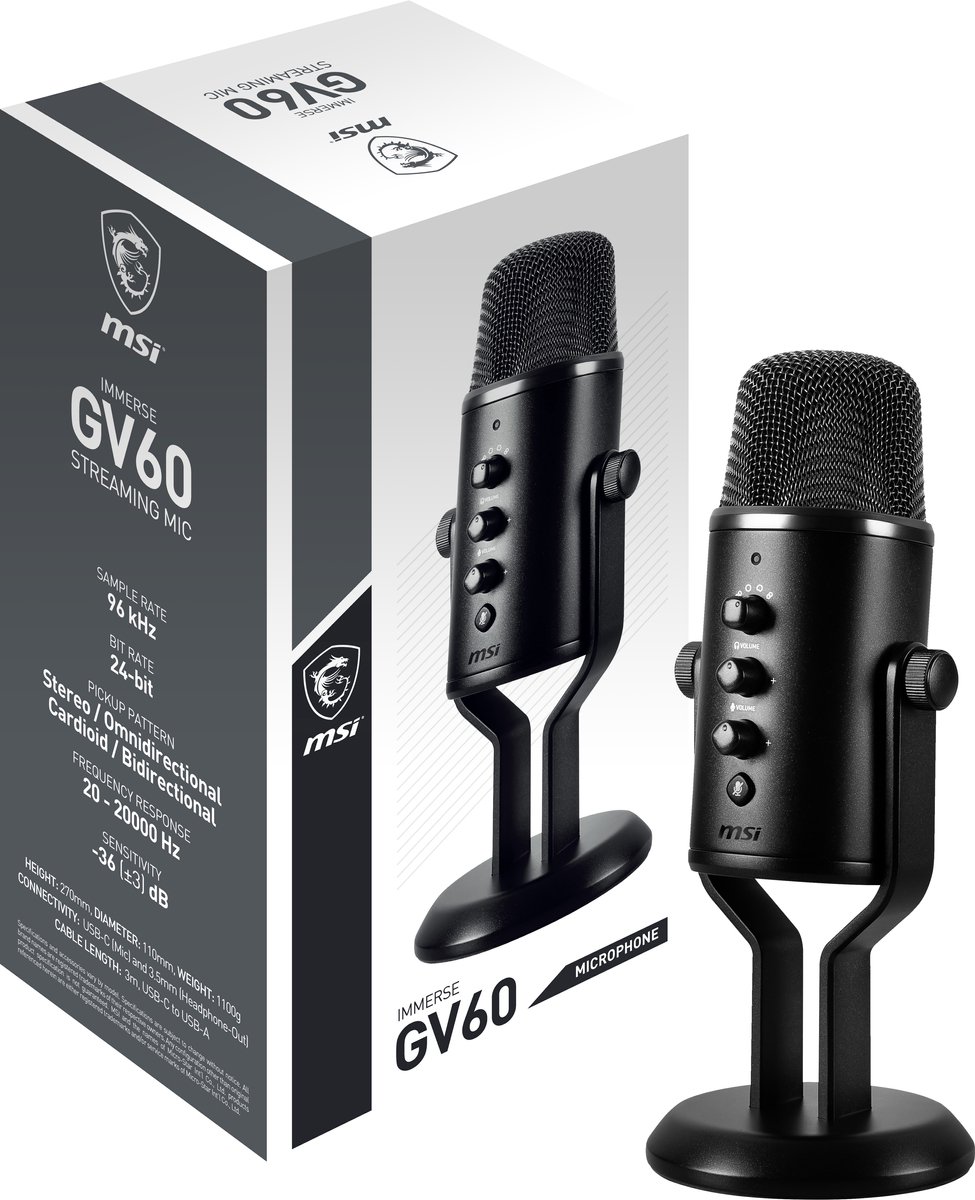 MSI PER IMMERSE GV60 STREAMING MIC Zwart Microfoon voor spelcomputers