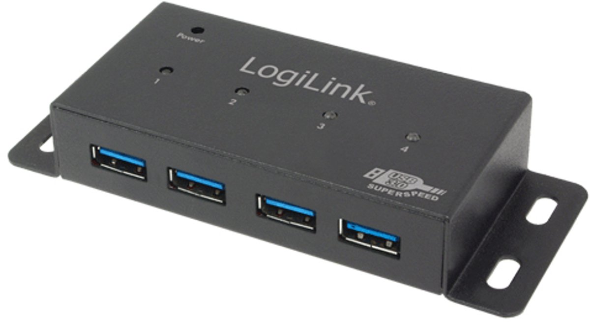 LogiLink 4 Port Hub, USB 3.0 actief zwart (metaal)