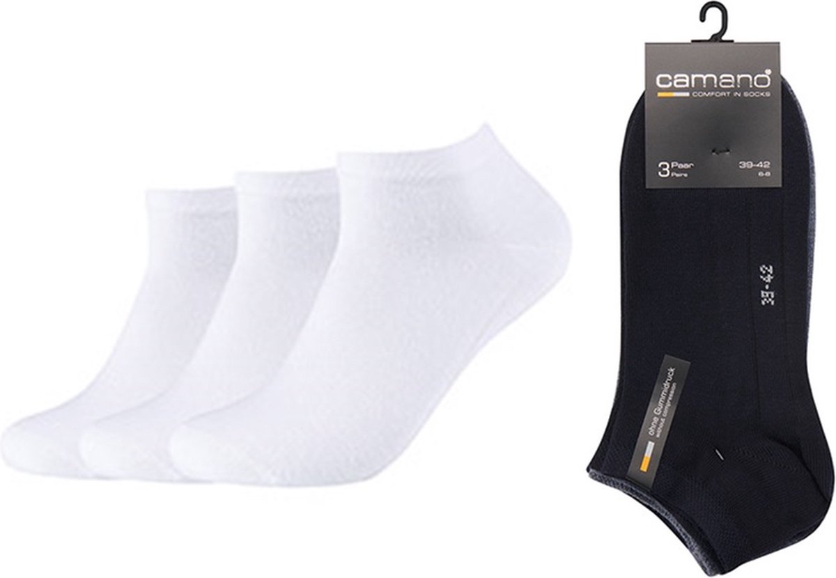 CAMANO Sneaker Sokken 3 PACK Wit 80% Katoen 43/46 Naadloos en zonder knellende elastiek