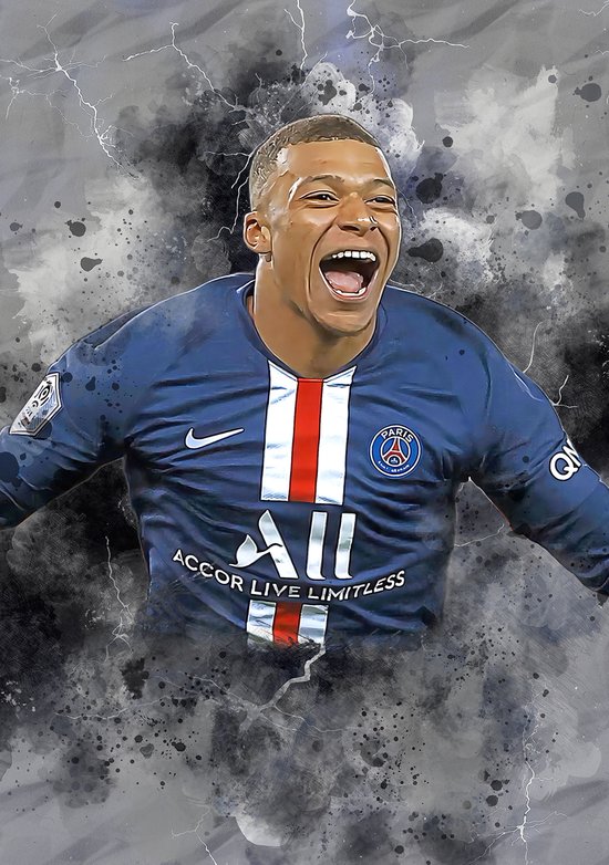 Poster Kylian Mbappé PSG - Paris Saint German - Geschikt om in te lijsten - Voetbal Poster Mbappe - 61 x 91,5 cm (A1+)