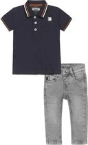 Koko Noko - DJ Dutchjeans - Kledingset - 2 delig - Jongens - Spijkerbroek Grijs - Polo Navy - Maat 122