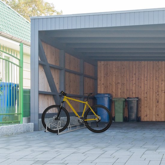 Relaxdays fietsenrek grond, voor 5 fietsen, stadsfiets, mtb, staal