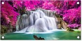 Tuinposter waterval - Roze - Bomen - Natuur - Tuindoek - Tuinschilderij voor buiten - Tuin - Schutting decoratie - 60x30 cm - Schuttingdoek - Tuindecoratie - Tuinposters buiten