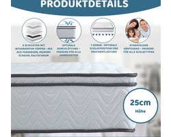 Arensberger matras 120 x 200 cm - VIKTORIA Pocketvering matras – 120cm x 200cm x 25cm – 7-Zone, Geïntegreerde Topper, H2/H3/H4 Gemengde Hardheid, Hoge Puntelasticiteit - pocketvering matras 120x200 cm
