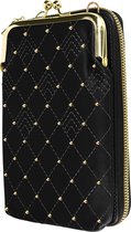 Smartphone-schoudertas met gouden studs en stiksels in zwart Diamond-design