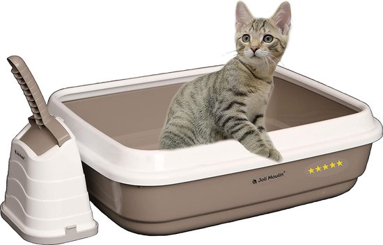 Exclusiv Kattenbak, open met rand, 40 x 50 x 15 cm, set met strooischep