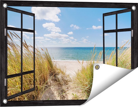 Affiche Jardin du Gards Transparent Plage et Mer depuis les Dunes - 60x40 cm - Toile de jardin - Décoration de jardin - Décoration murale extérieur - Tableau jardin