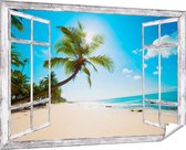 Gards Tuinposter Doorkijk Tropisch Strand en Zee in Sri Lanka - 180x120 cm - Tuindoek - Tuindecoratie - Wanddecoratie buiten - Tuinschilderij