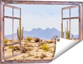 Gards Tuinposter Doorkijk Cactussen in de Woestijn - 60x40 cm - Tuindoek - Tuindecoratie - Wanddecoratie buiten - Tuinschilderij