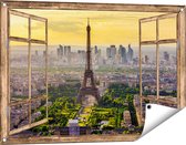 Gards Tuinposter Doorkijk Skyline van Parijs met de Eiffeltoren - 90x60 cm - Tuindoek - Tuindecoratie - Wanddecoratie buiten - Tuinschilderij