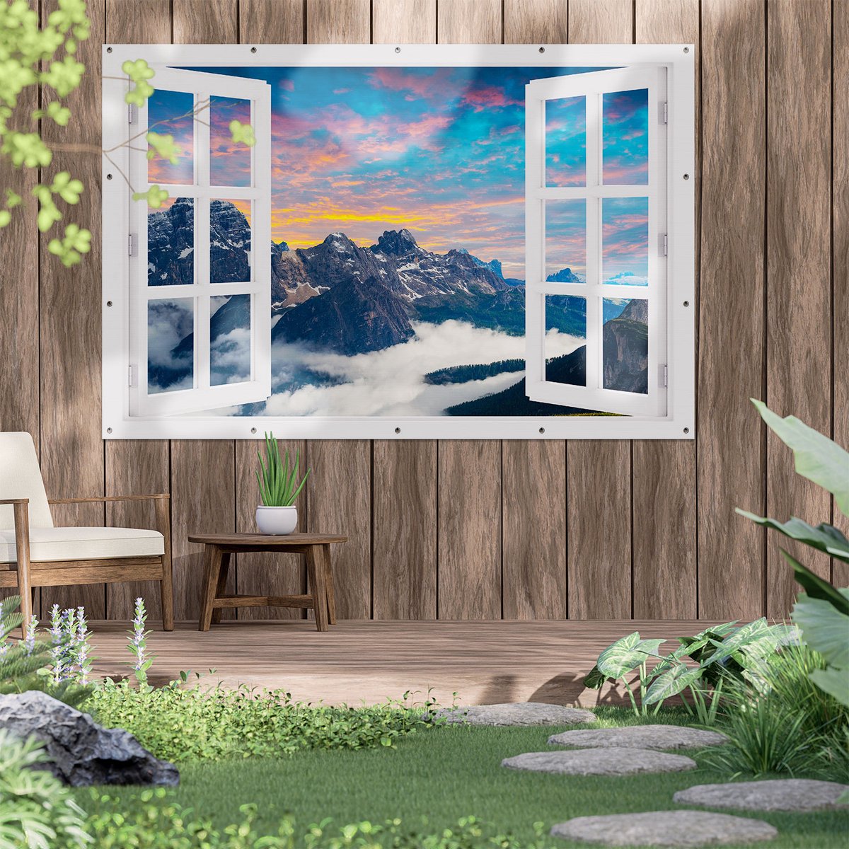 Gards Tuinposter Doorkijk Bos met Bomen in de Hoge Bergen - 120x80 cm