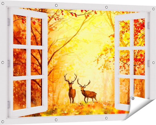 Gards Tuinposter Doorkijk Waterval in het Tropische Natuur - 150x100 cm