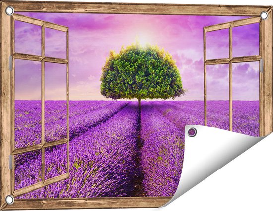 Gards Poster de jardin Arbre vert transparent en Fleurs de Lavande - 60x40 cm - Toile de jardin - Décoration de jardin - Décoration murale extérieure - Peinture de jardin