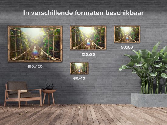 Gards Affiche de jardin Pont en bois transparent dans la jungle tropicale - 180x120 cm - Toile jardin - Décoration de jardin - Décoration murale extérieur - Tableau jardin