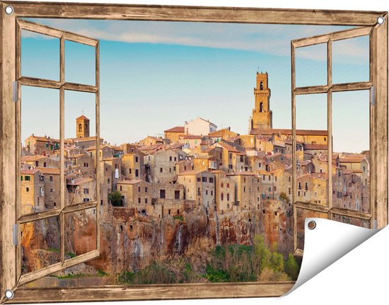 Gards Tuinposter Doorkijk Oude Stad in Toscane, Italië - 90x60 cm - Tuindoek - Tuindecoratie - Wanddecoratie buiten - Tuinschilderij