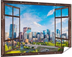 Gards Tuinposter Doorkijk Skyline Calgary Stad in Canada - 180x120 cm - Tuindoek - Tuindecoratie - Wanddecoratie buiten - Tuinschilderij
