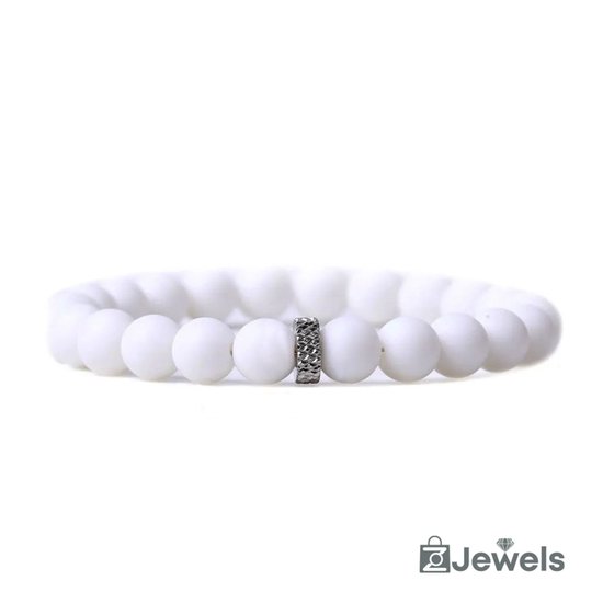 OZ Jewels - Bracelets de perles de jade White mat - Pierres naturelles - Élastique