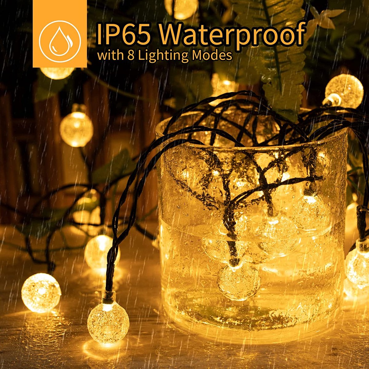 Lichtsnoer Buiten op Zonne-Energie - 50LED Solar Tuinverlichting - Warm-wit - ø2.2cm - Lampjes slinger - Kerstverlichting - Buitenverlichting - sfeerverlichting - 5+2m - Lichtslinger - IP 65 – foto 4
