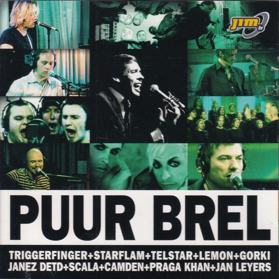 Collage van live-optredens en artiesten met de tekst 'PUUR BREL'.