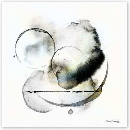 Dibond - Reproduktie / Kunstwerk / Kunst / Abstract / - Wit / zwart / grijs / beige - 35 x 35 cm